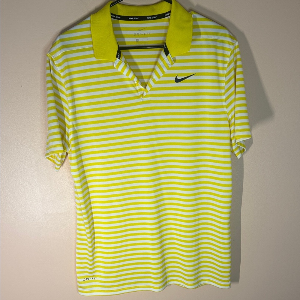 Nike Yellow and White Striped Polo